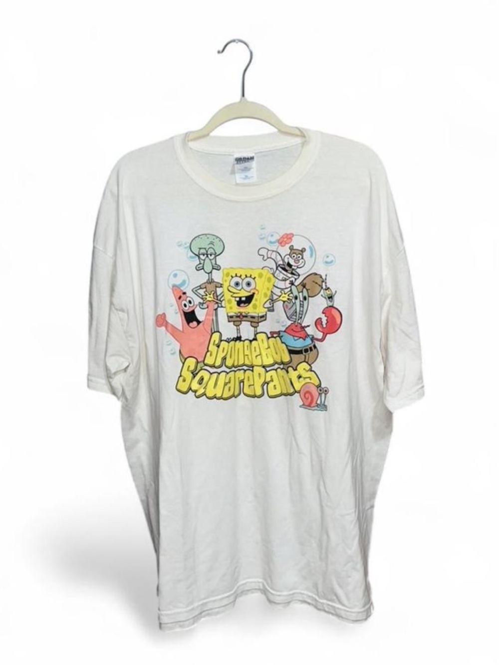 SpongeBob Men’s Vintage White Graphic Cartoon Casual Short Sleeve Shirt Size XXL